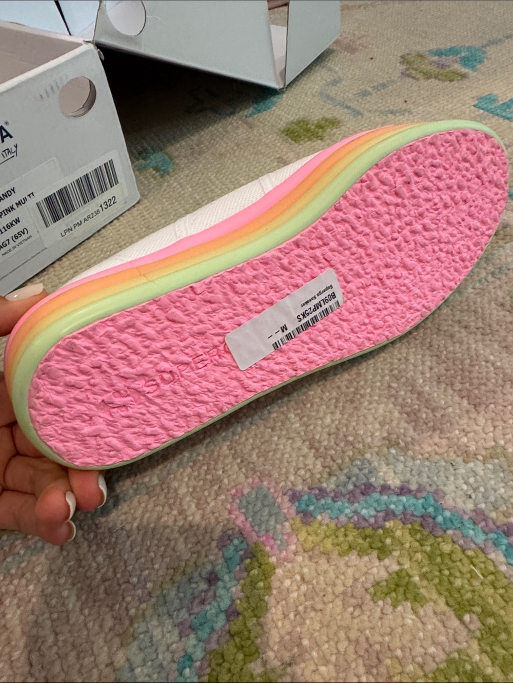 Superga White Canvas Sneakers with Pastel Rainbow Platform - Picture 4 of 5